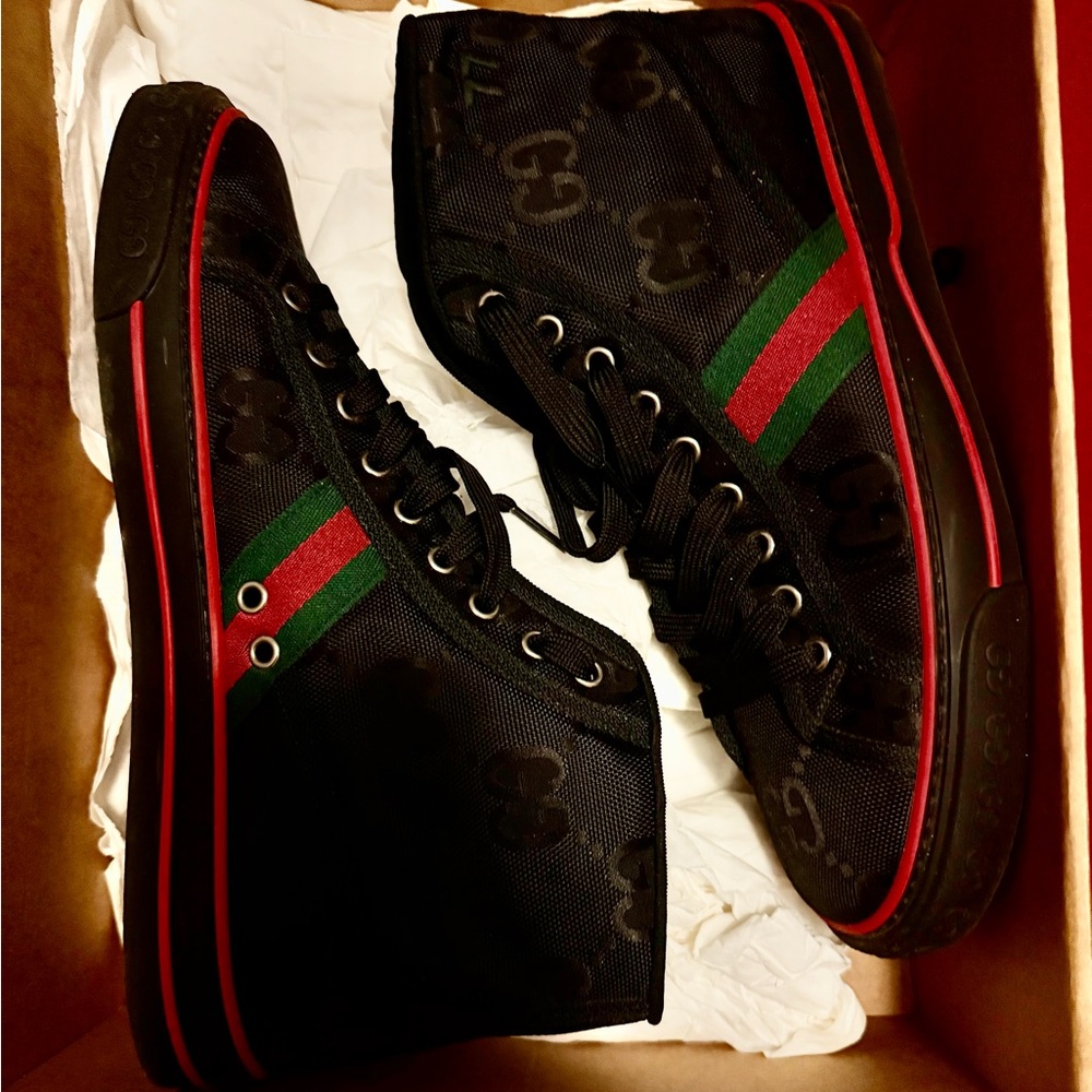 Gucci Black Sneakers with Red and Green Accents